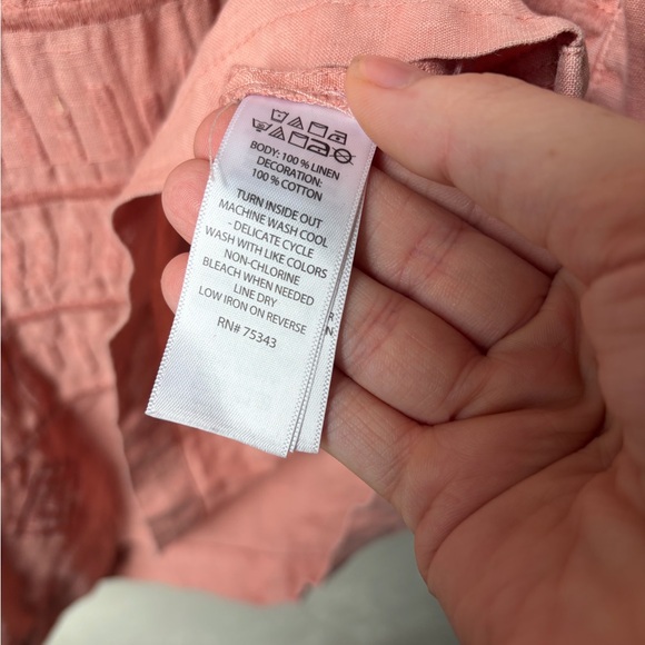 C & C California 100% Linen Embroidered Dress Peach Pink Size M - Picture 7 of 7